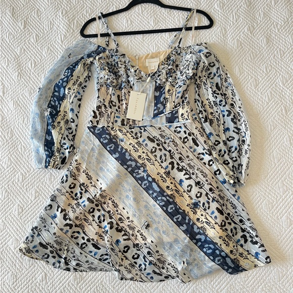 LoveShackFancy Dresses & Skirts - NWT Foxiedox Blue Aura 3D Floral Printed Mini Dress, Size XS